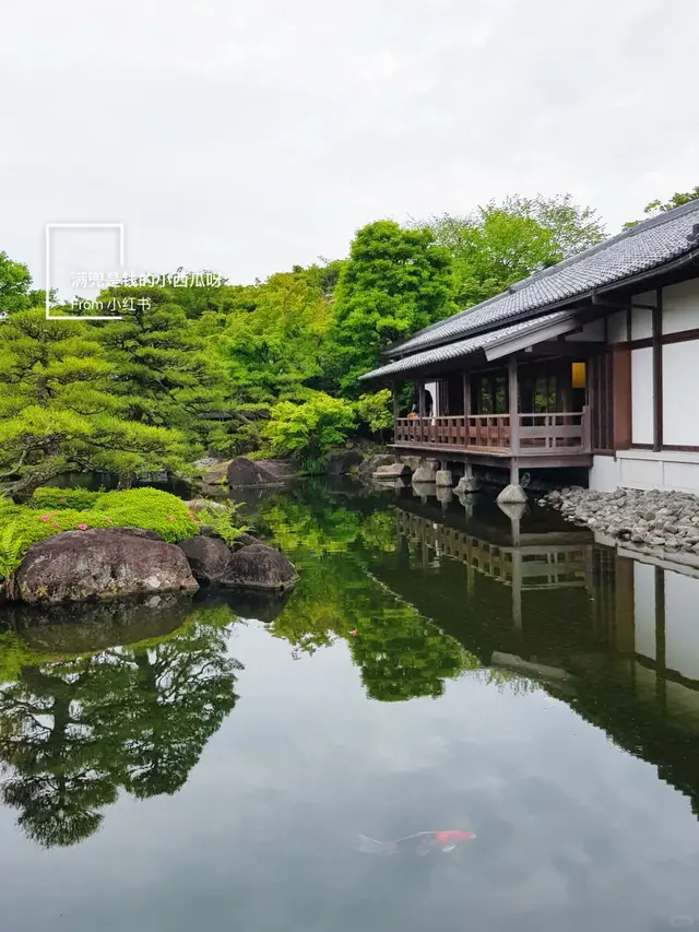 池塘倒影与临水的日式建筑(活水轩一带)